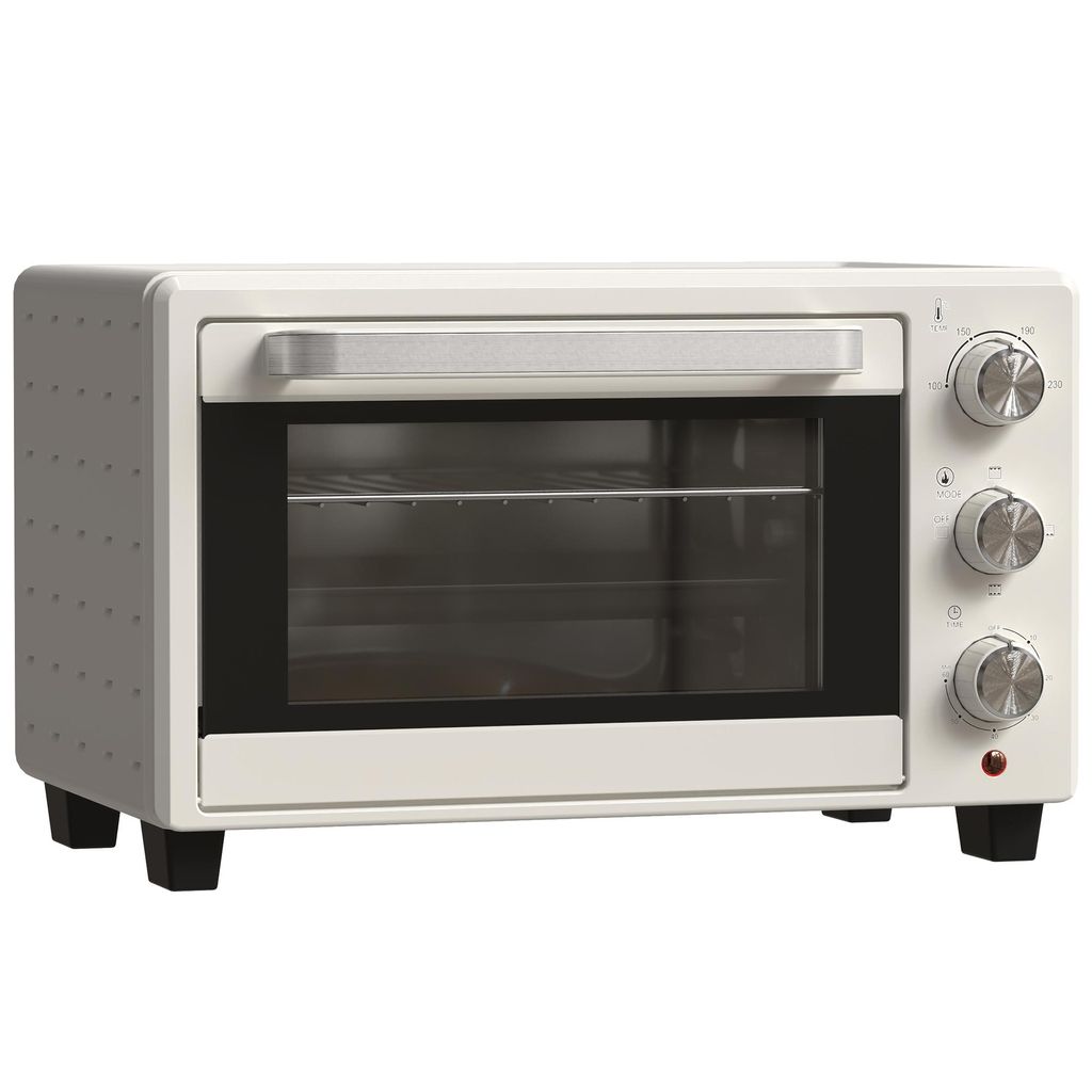 FORSMANO 21L Kleiner Backofen mit Drehspieß, 1400W minibackofen mit 3 Kochmodi, Timer, inkl. Backblech & Rost, Cremeweiß