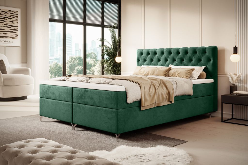 BEDANTE Boxspringbett CHESTER 200x200 Monolith 37 Bett, Bettkasten, Chromfüße, Ehebett, Hotelbett, Topper, Matratze, Boxspringbett, Bettkasten, S...