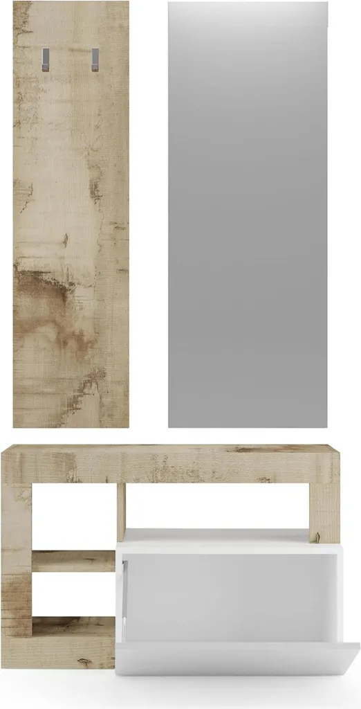Meuble d'Entrée Miroir Gain de Place Brun Brillant pour Couloir Étroit 91cm