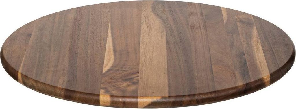 A round wooden cutting board or lazy susan.