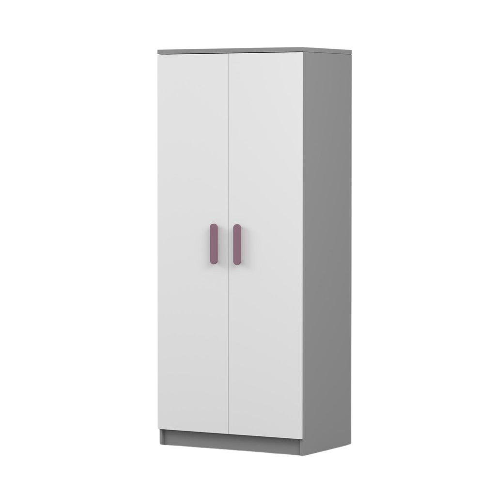 Drehtürenschrank JONAS 06 – Kinderschrank 80 cm Grau/Weiß mit erika Griffen