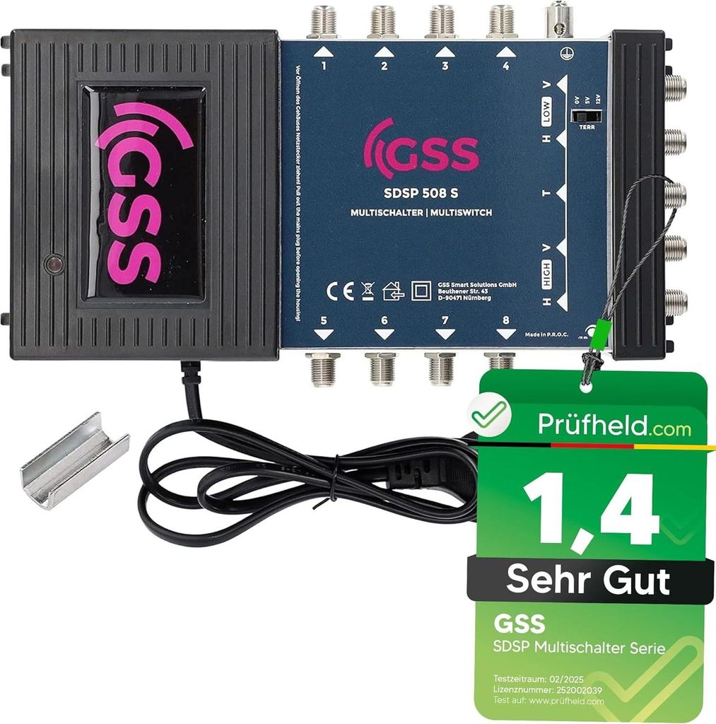 GSS 5/8 Multischalter für Quattro & Quad LNB, Multiswitch für 1 Satelliten & 8 Teilnehmer (TV, Sat Receiver), Matrix Sat Verteiler, HD 4K Digital...