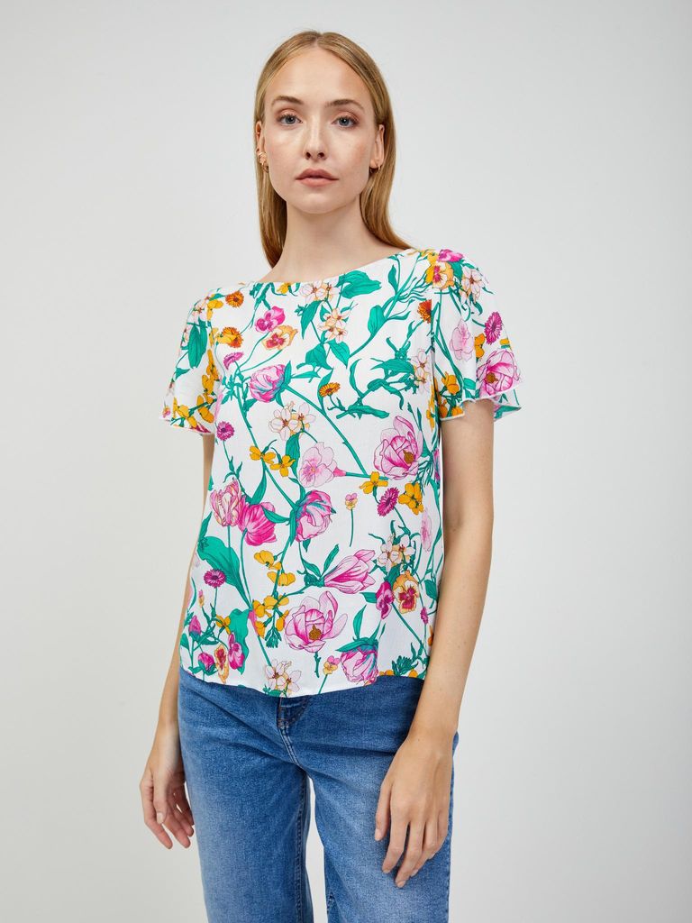 Orsay Grün-weiße Bluse mit Blumenmuster und Schleife hinten DP-3414379__XS