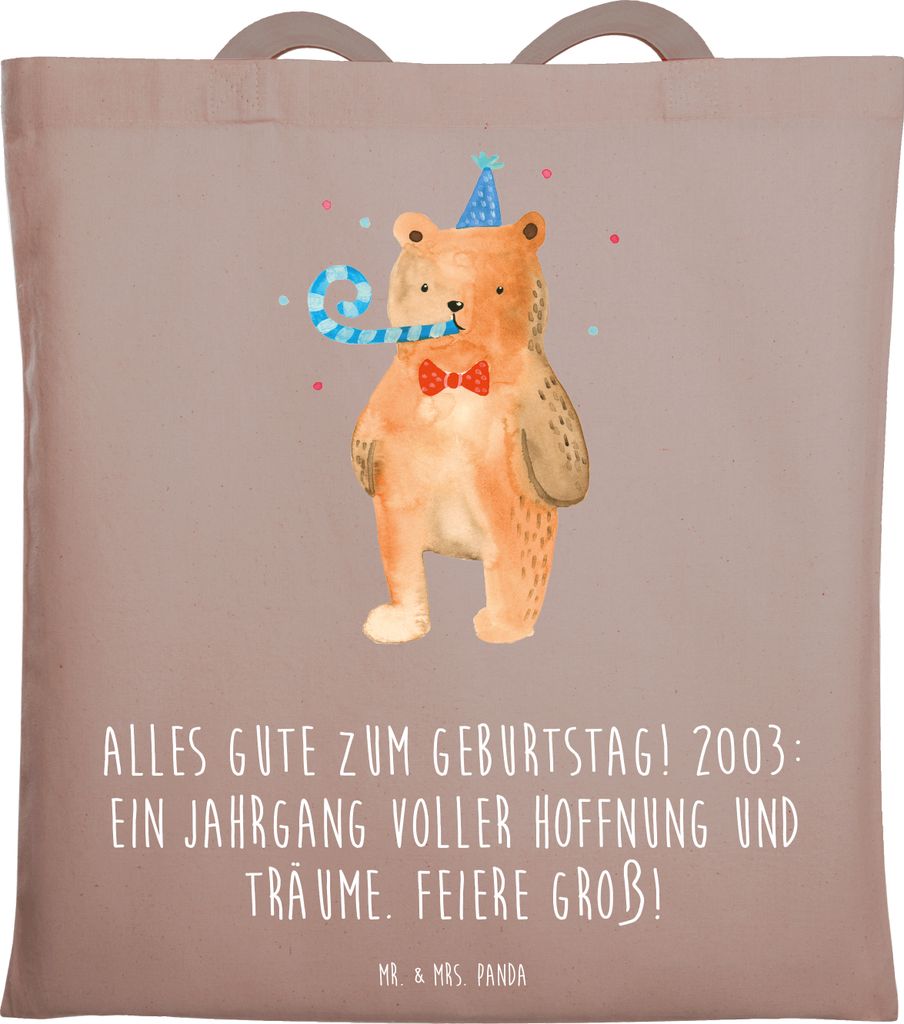 Mr. & Mrs. Panda totebag 2003 Geburtstag - Braun Pastell - Geschenk, Shopping Tasche, Geschenkideen, Glück, Schultasche, Happy Birthday, unvergess...