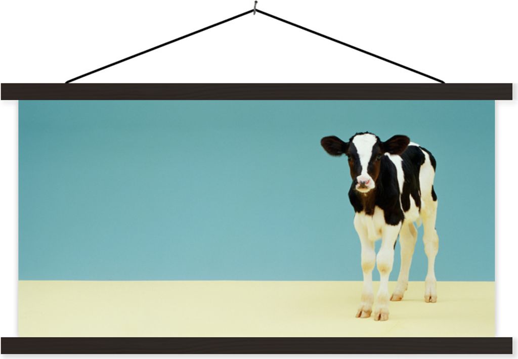 MuchoWow Textilposter Kuh - Kalb - Friesland 90x45 cm mit schwarzem Rahmen - Klemmleisten