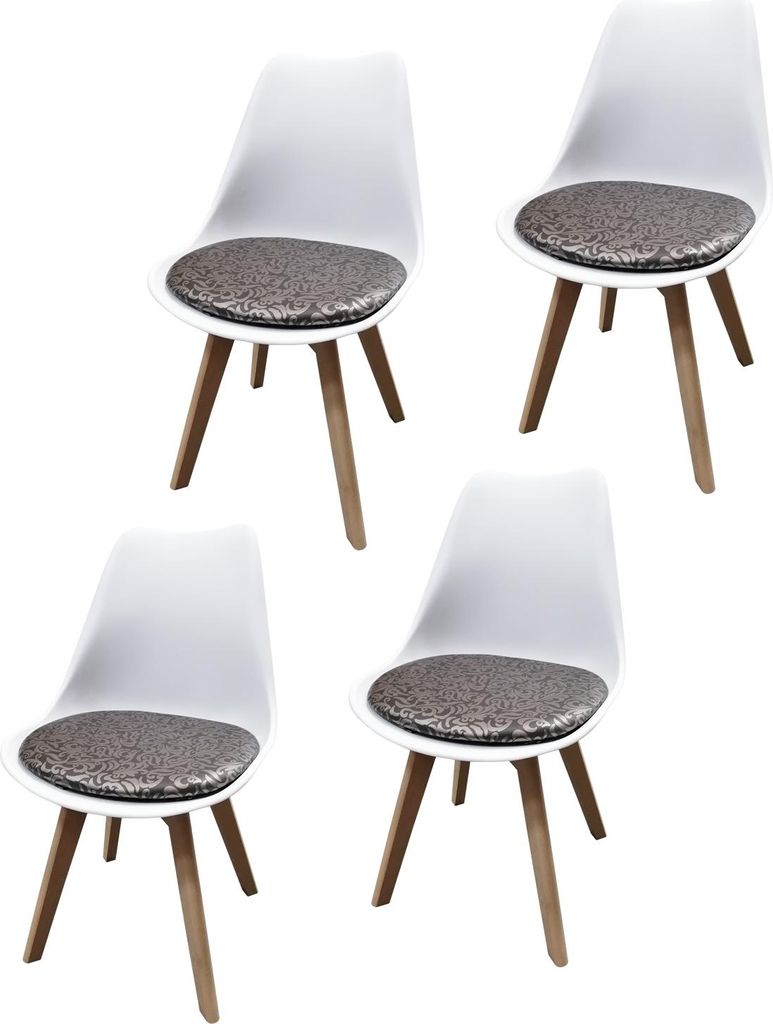 Esszimmerstuhl 4er Set Weiß mit Kunstledersitz Atlanta Braun mit Ornament
