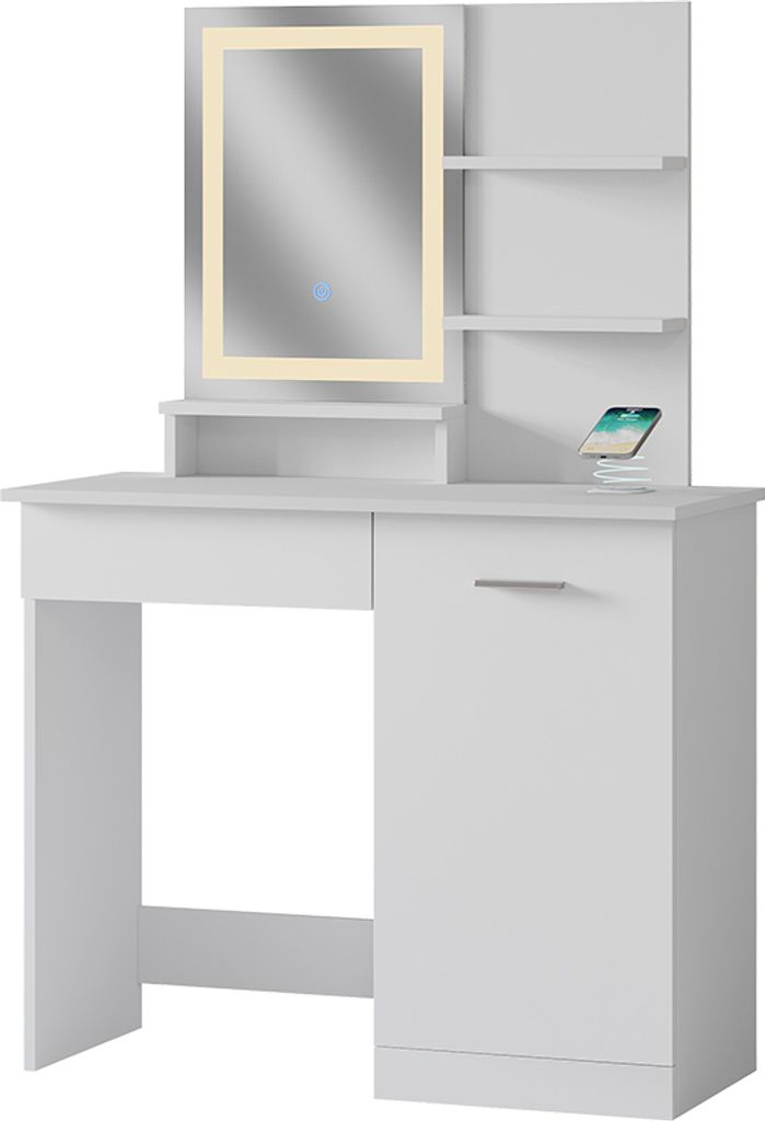 Vicco Schminktisch Julia, 90 cm mit LED-Spiegel und QI-Ladestation, Weiß