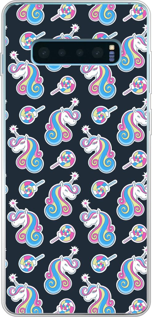 MuchoWow Handyhülle Schutzhülle Hülle für Telefoonhoesje Samsung Galaxy S10 Lite Mädchen - Einhorn - Lutscher Bonbons - Muster - Mädchen - ...