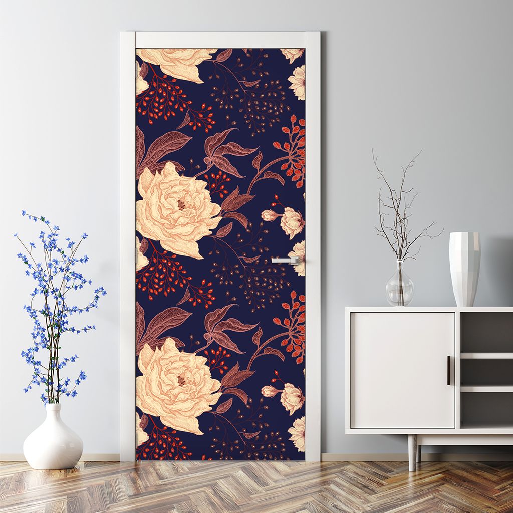 Dekorative Türtapete selbstklebend Klebefolie Türposter Pfingstrose Vogel 70 x 200 cm