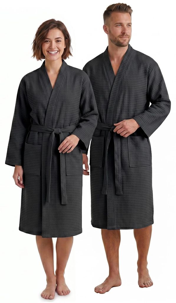 NYVI Bademantel NYVISpa Waffelpique - Uni Saunamantel für Damen & Herren - luftig leichter & atmungsaktiver Morgenmantel aus 100% Baumwolle - Saug...