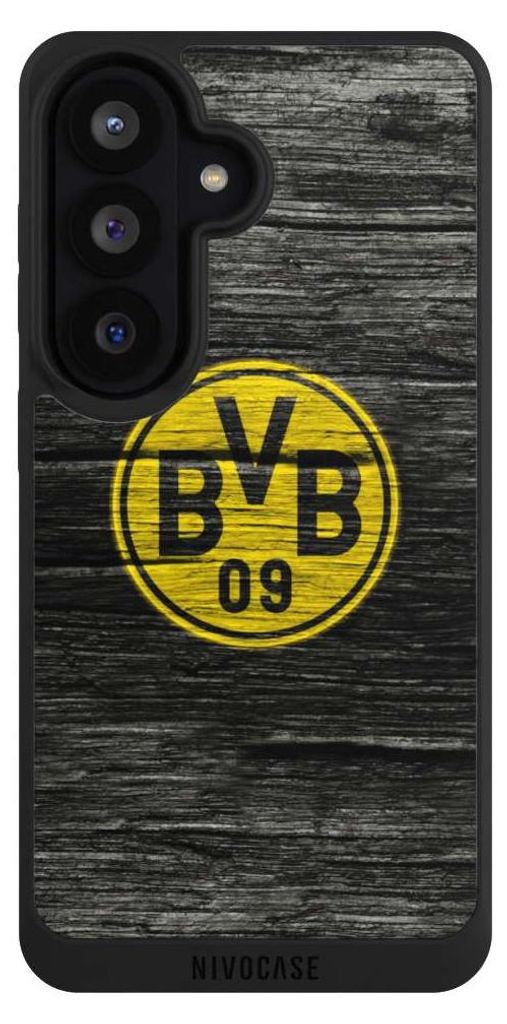 NIVOCASE Handyhülle für Samsung Galaxy S26 Hülle NIVOpure Case Schwarz BVB Borussia Dortmund Holzoptik
