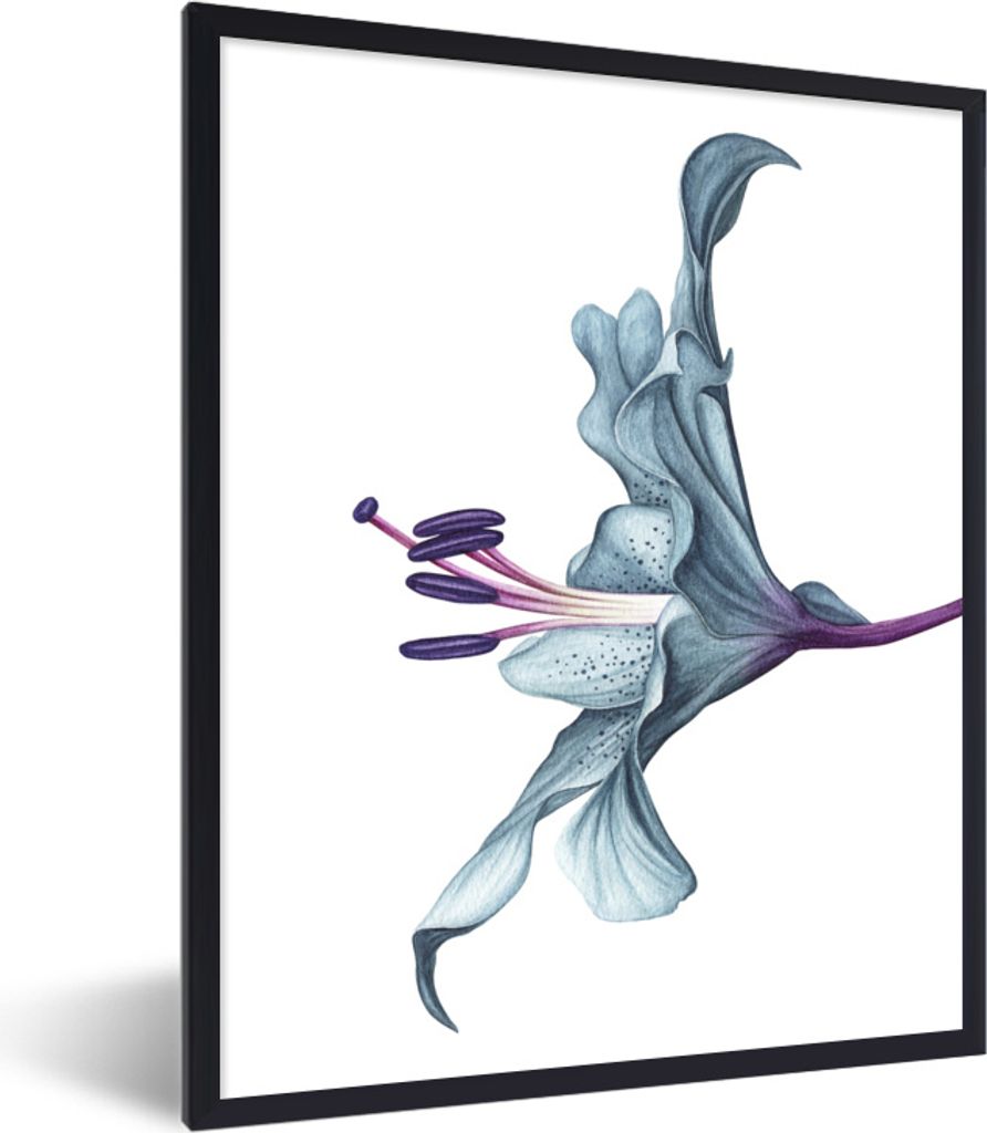 MuchoWow MuchoWow Gerahmtes Poster Blumen - Aquarell - Lilie 30x40 cm - Poster mit zchwarzem Bilderrahmen - Wanddeko - Kunstdrucke