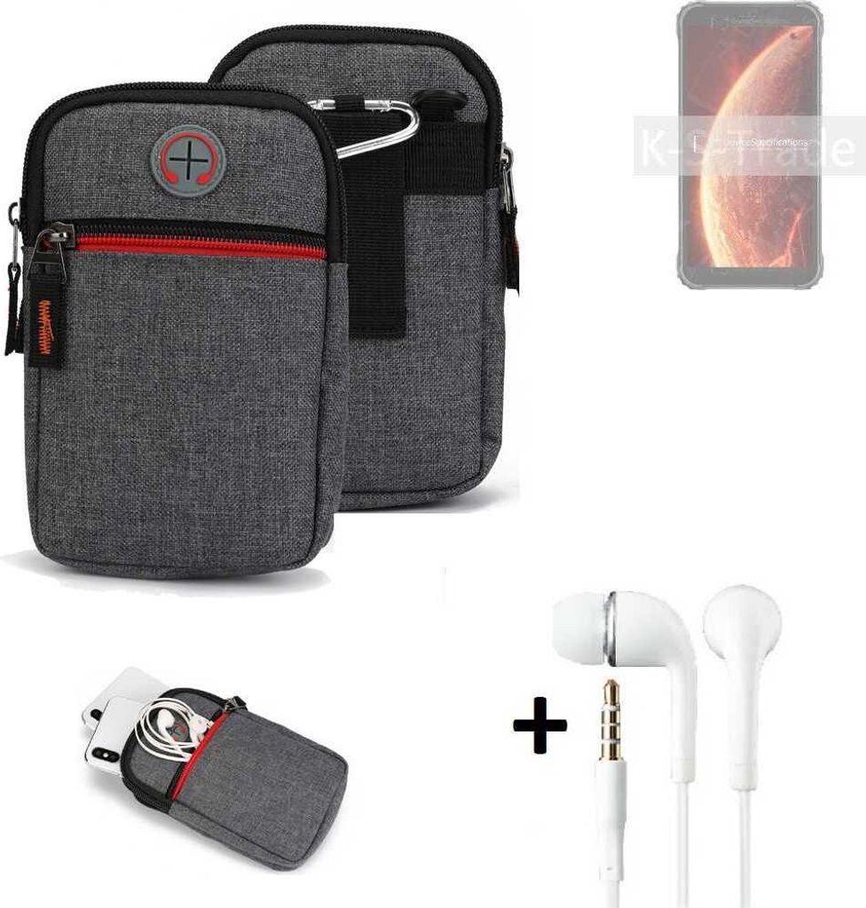 K-S-Trade Gürteltaasche + Kopfhörer kompatibel mit Blackview BV4900 Handy Tasche Holster Schutz Hülle Handy Hülle grau Zusatzfächer 1x