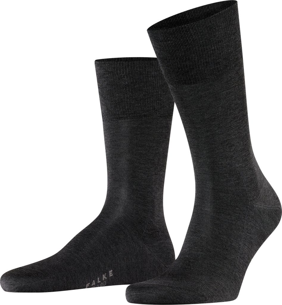 FALKE Herren Socken - Tiago, Strümpfe, Baumwolle, Logo, lang, einfarbig Dunkelgrau 45-46