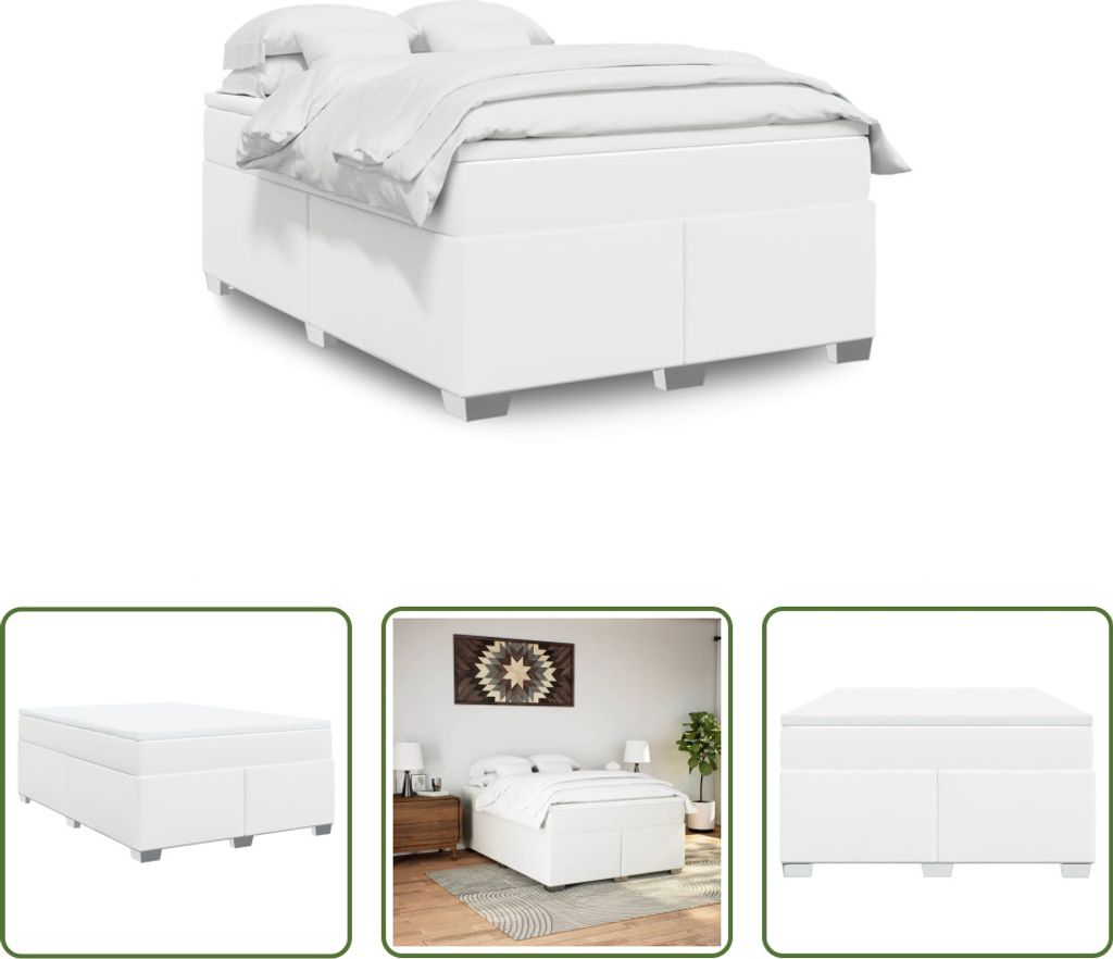 The Living Store Boxspringbett mit Matratze Weiß 140x200 cm Kunstleder
