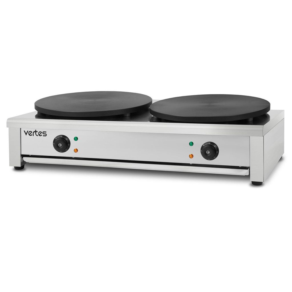 VERTES Crepes Maker Doppelt Crepesmaker Elektrisch aus Edelstahl mit 2x 40cm Platte 2x 3000W, Temperatur Stufenlos Regulierbar von 50-300°C
