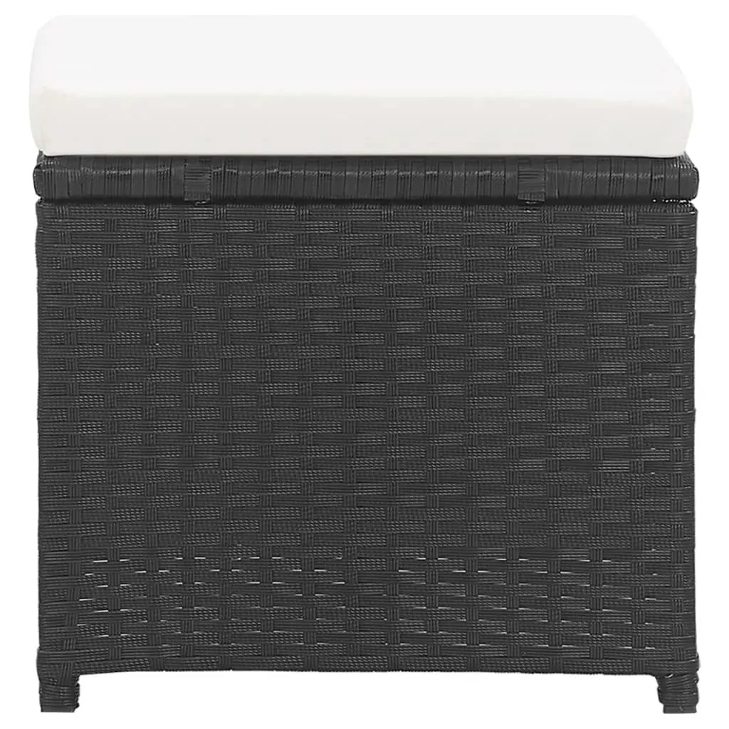 Tabouret de jardin design noir en polyrotin avec coussin confortable