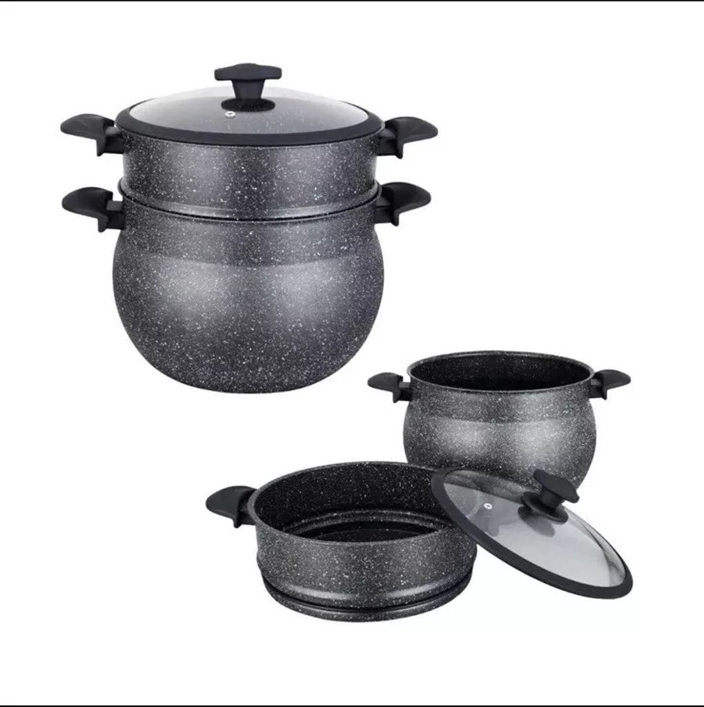 Royal Swiss Couscous Topf 28 cm 12L Dampfgarer Couscoussier Induktion Glasdeckel Dampftopf