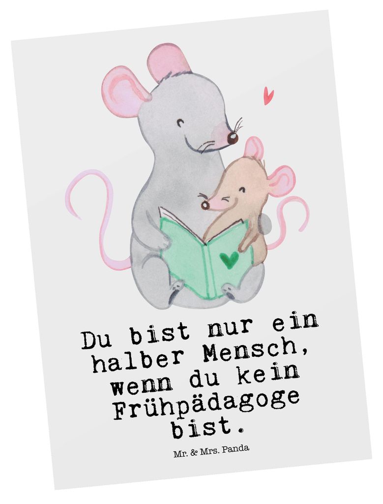 Mr. & Mrs. Panda Postkarte Frühpädagoge Herz - Weiß - Geschenk, Fotokarte, Grußkarte, Ansichtskarte, Witzig, Ansichtskarten, Postkarten, Lustig...