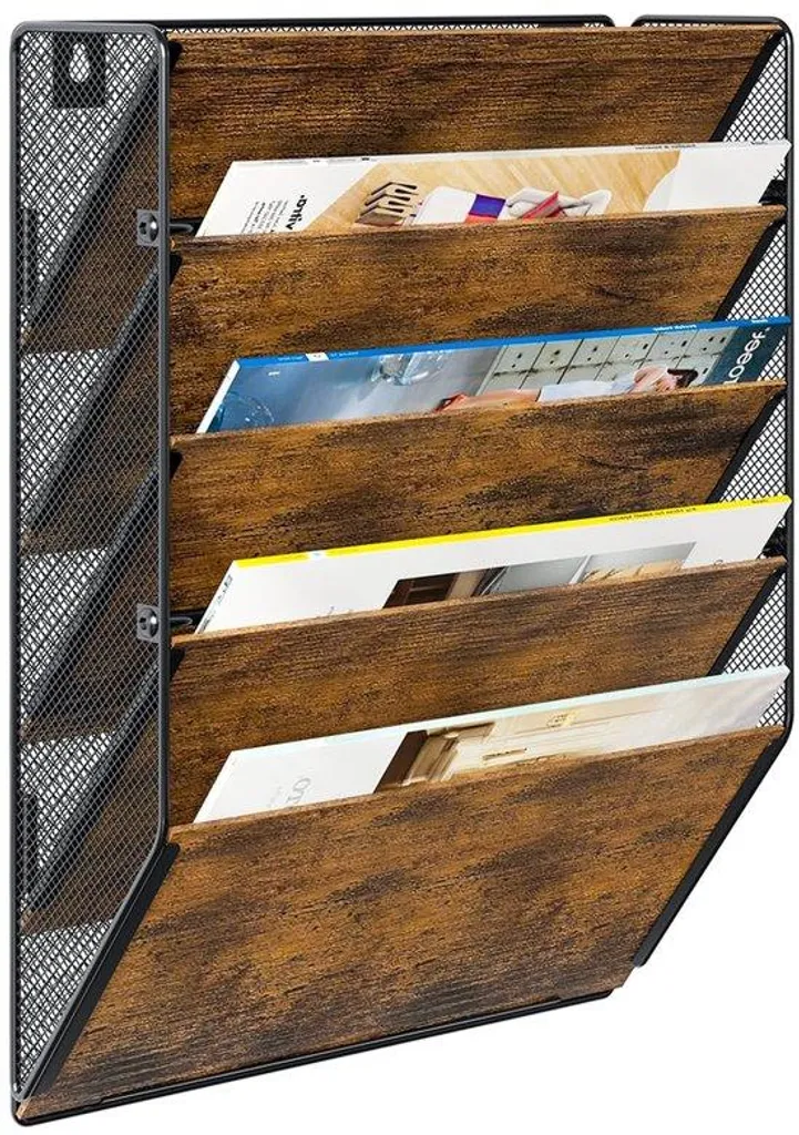 Fini le désordre avec ce classeur mural 5 cases marron pour bureau - A4