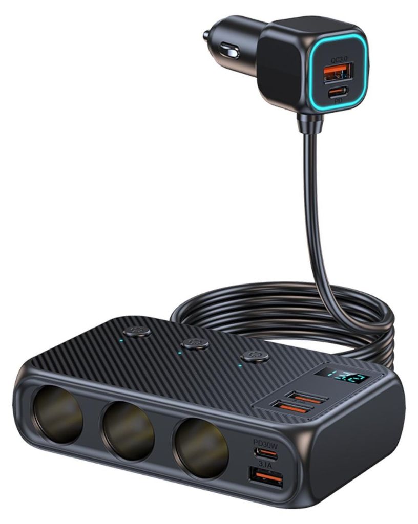 INF Dual USB Autoladegerät USB-C PD 30W QC3.0 ABS 12-24V Digitalanzeige