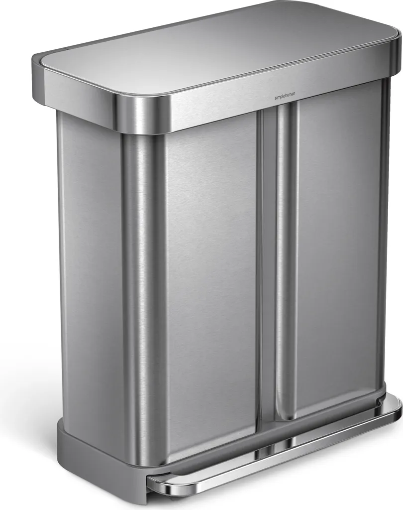 Simplehuman Poubelle à Pédale Rectangulaire Double Compartiment 58L