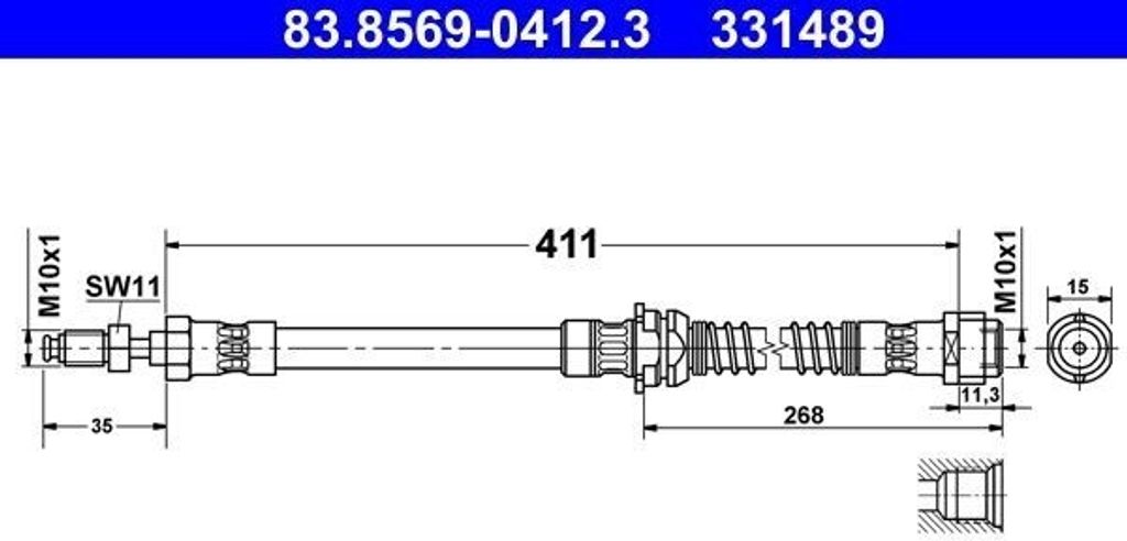 ATE 83.8569-0412.3 - OE 970 355 139 30 Bremsschlauch für Panamera (970)