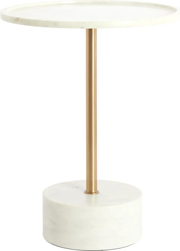 Petite table ronde CIVITA en marbre véritable et métal bronze 41x53 cm
