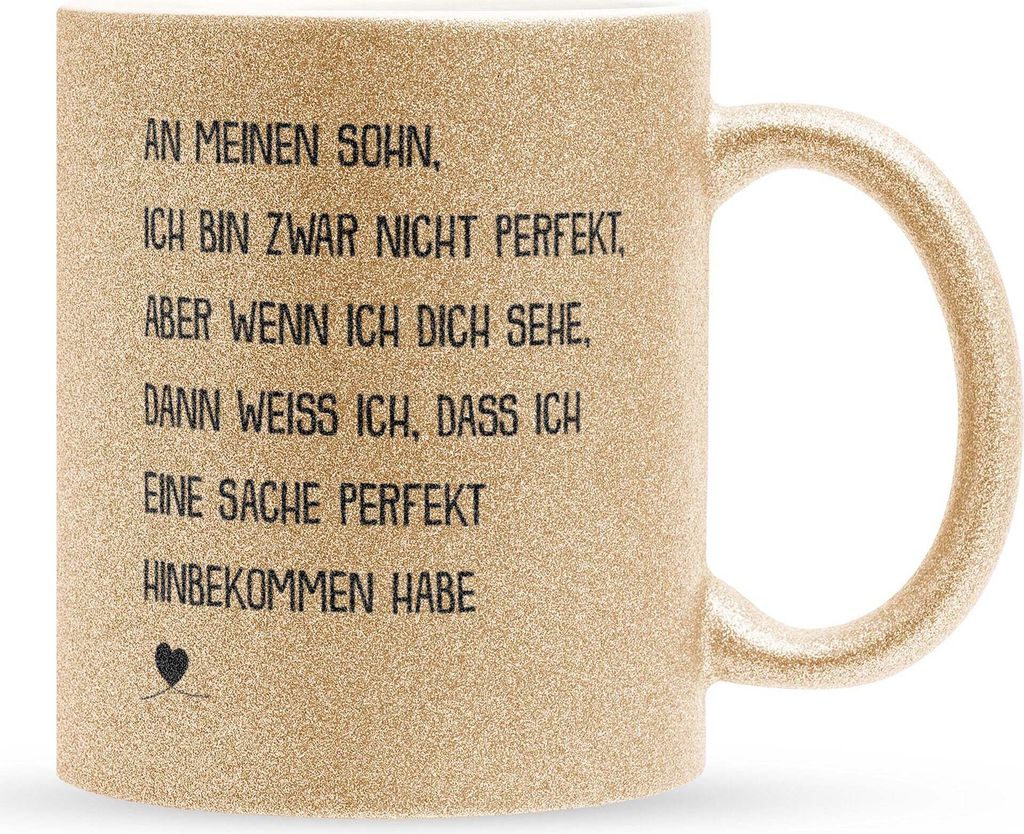 22Feels Glitzertasse Gold Sohn Geschenk Geburtstag 18 Jahre Kinder Jungs Abitur Master Uni Abschluss Bachelor Weihnachten Haferl Firmung Konfirmati...