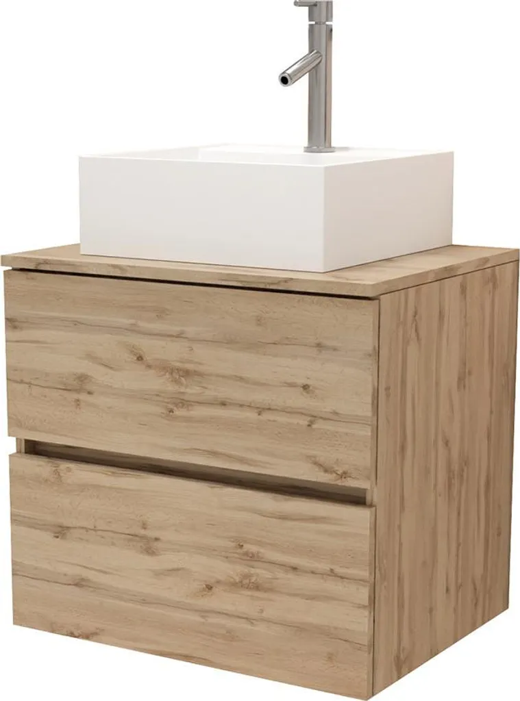 Ensemble Meuble de Lavabo 80cm 2 Tiroirs avec Vasque Carrée en Céramique