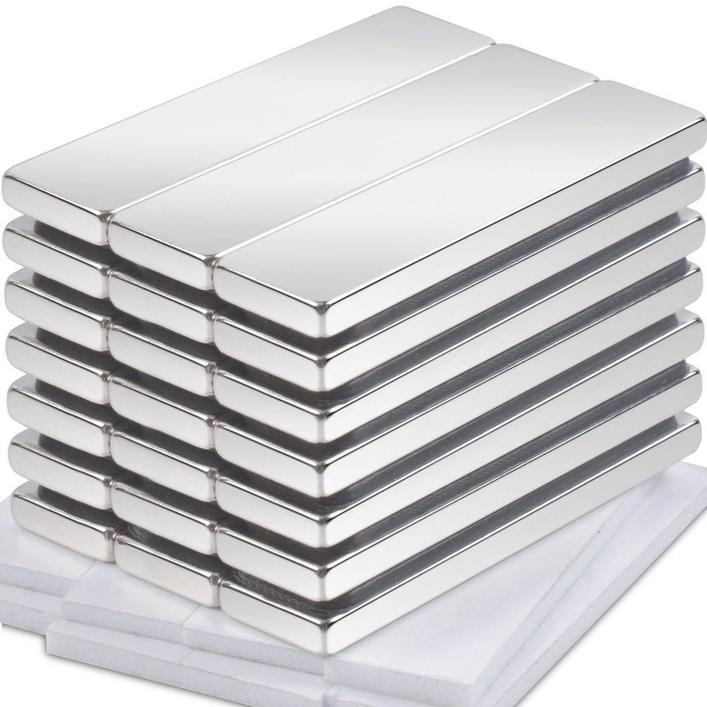 20 extra starke, große Neodym-Magnete, rechteckige Magnete mit den Maßen 40x10x3 mm, starke Magnete für Magnettafeln, Kühlschränke, selbstkleb...
