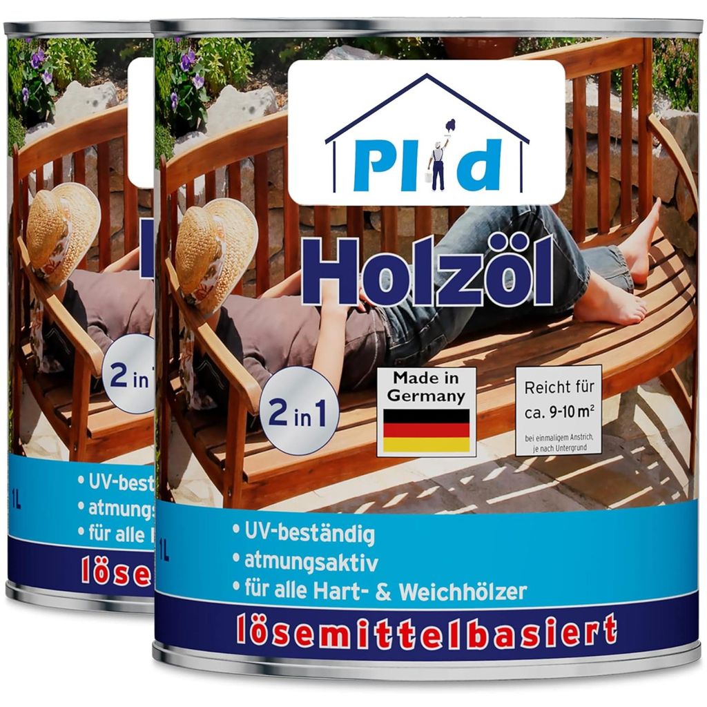 Plid Holzöl 2L Farblos für ca. 10m² – Holzschutz & Pflegeöl für Gartenmöbel, Terrassen, Zäune & Außenbereich – Wetterbeständiger Impr...