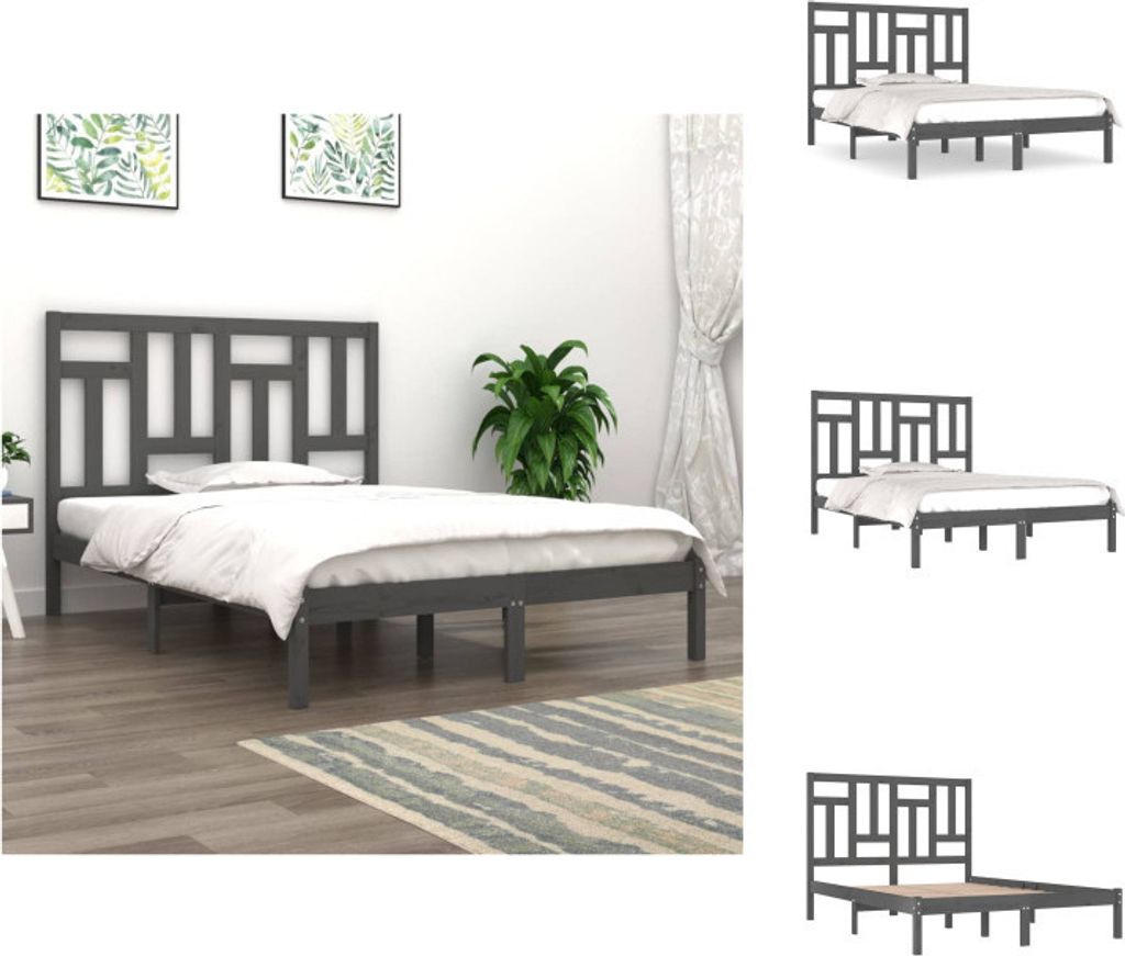 vidaXL Massivholzbett Grau Kiefer 200x200 cm - Betten & Bettgestelle