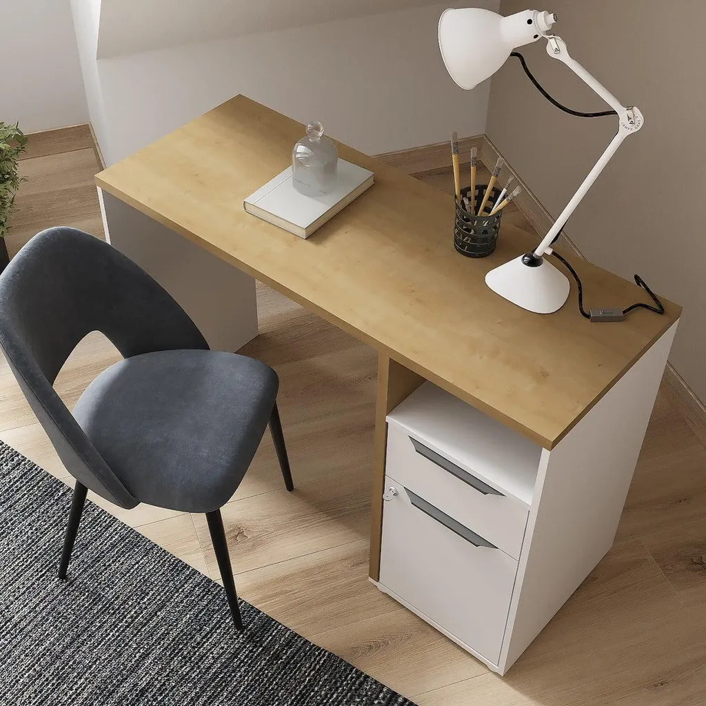 Bureau de Travail avec Rangement Intégré Chêne et Blanc Mat ACCESS