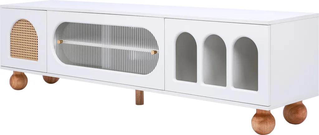 Meuble TV de Salon avec Rangement Rotin pour Organisation Multimédia