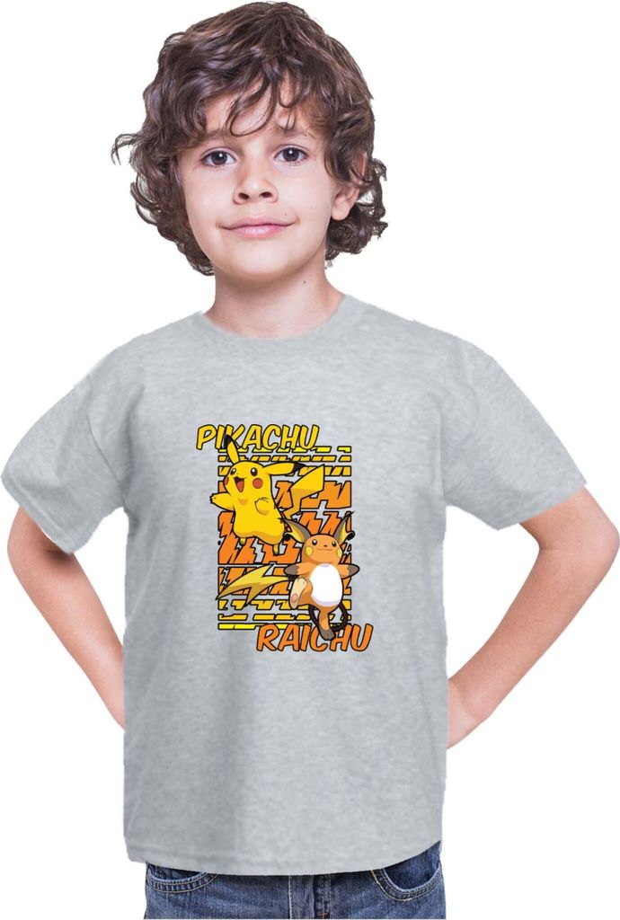 Kinder T-Shirt Japan Anime Manga Pokemon Pikachu 01 Pikachu Light, 9-11 Jahr - 140 / Grau