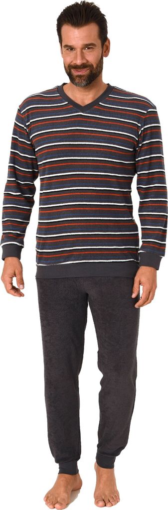 Langer Herren Frottee Pyjama Schlafanzug mit Bündchen - Streifenoptik - 291 101 13 649 ; anthrazit , 54