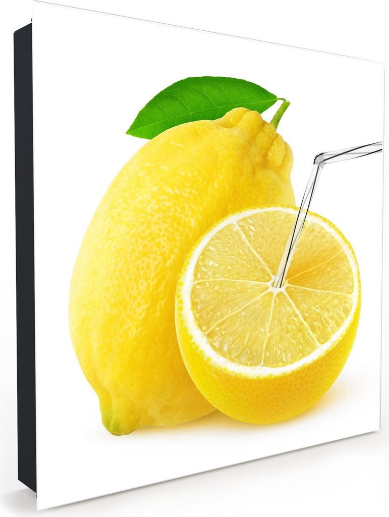 Nachbildung-Schlüsselkasten, Magnetpinnwand und Memoboard mit Glasfront Motiv Zitrone mit Strohalm