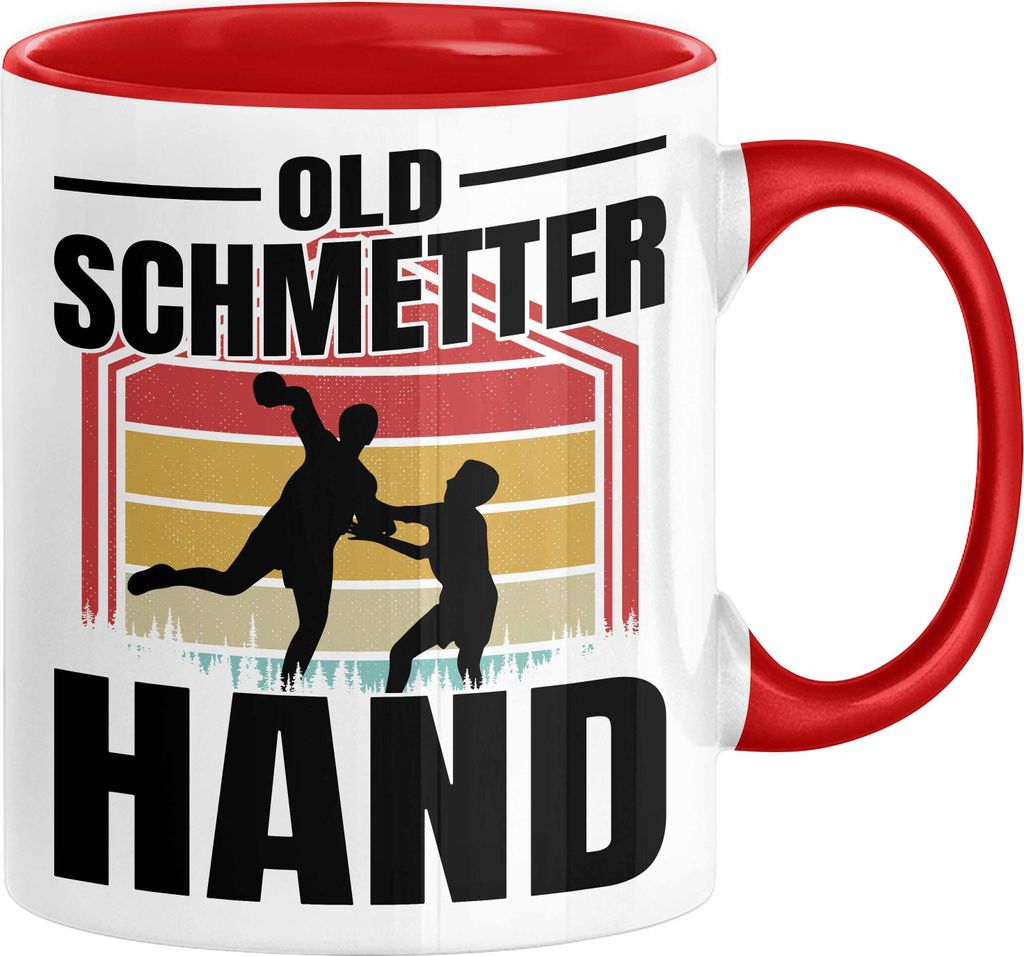 Handball Geschenk Tasse Geschenkidee Handball-Spieler Handballspielerin Mädchen Jungs Kaffee-Becher Old Schmetterhand (Rot)