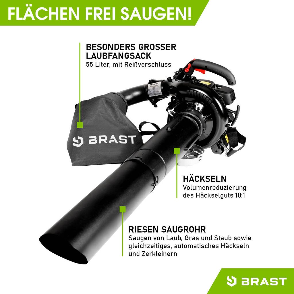 BRAST Laubsauger Laubbläser Benzin 1,0kW(1,36PS)   55L Produktbild 3