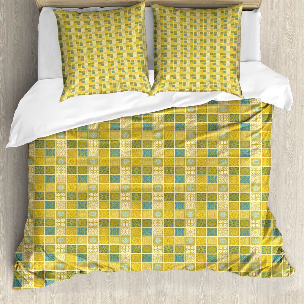 ABAKUHAUS Talavera Bettbezug Set für Einzelbetten, Folkloric Aufwändige Squares, Milbensicher Allergiker geeignet mit Kissenbezug, 200 cm x 200 c...