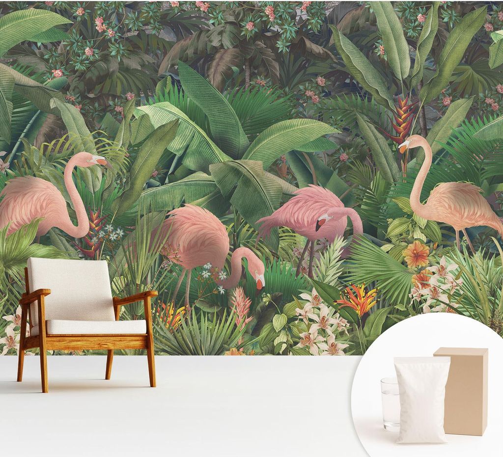 Fototapete - 312x219 cm - Tapete - Wandtapete - Wandbilder - Dekofolie - Tapete Folie - Wand - Dekoration - Wohnzimmer - Rosa Flamingos