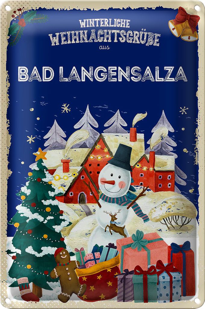 Blechschild Weihnachtsgrüße aus BAD LANGENSALZA 18x12cm