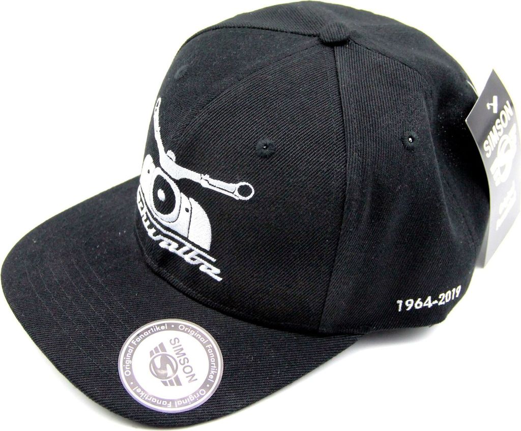 Simson Base Cap Motiv Schwalbe Jubiläum in schwarz mit weißem Logo, verstellbar