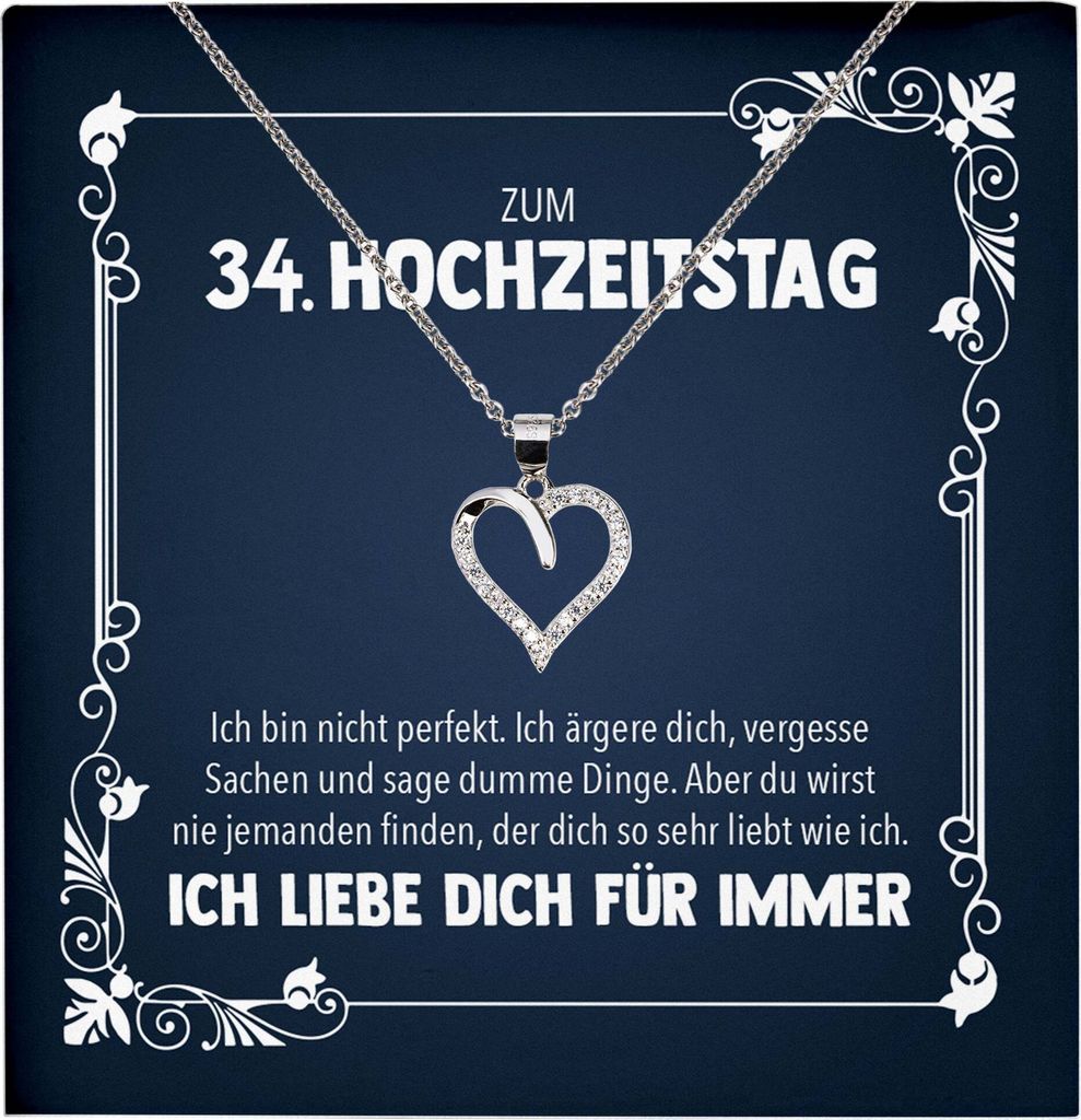 22Feels Ehefrau zum 34. Hochzeitstag Geschenk Ich Liebe Dich Frauen Herz Halskette Damen Collier mit 23 Zirkonia Steinen (Damen Silber 925/000 Schm...