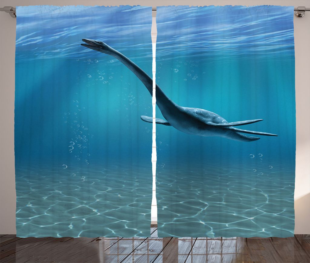 ABAKUHAUS Blau Rustikaler Vorhang, Aquatic Dinosaurier, Wohnzimmer Universalband Gardinen mit Schlaufen und Haken, 280 x 245 cm, Blau