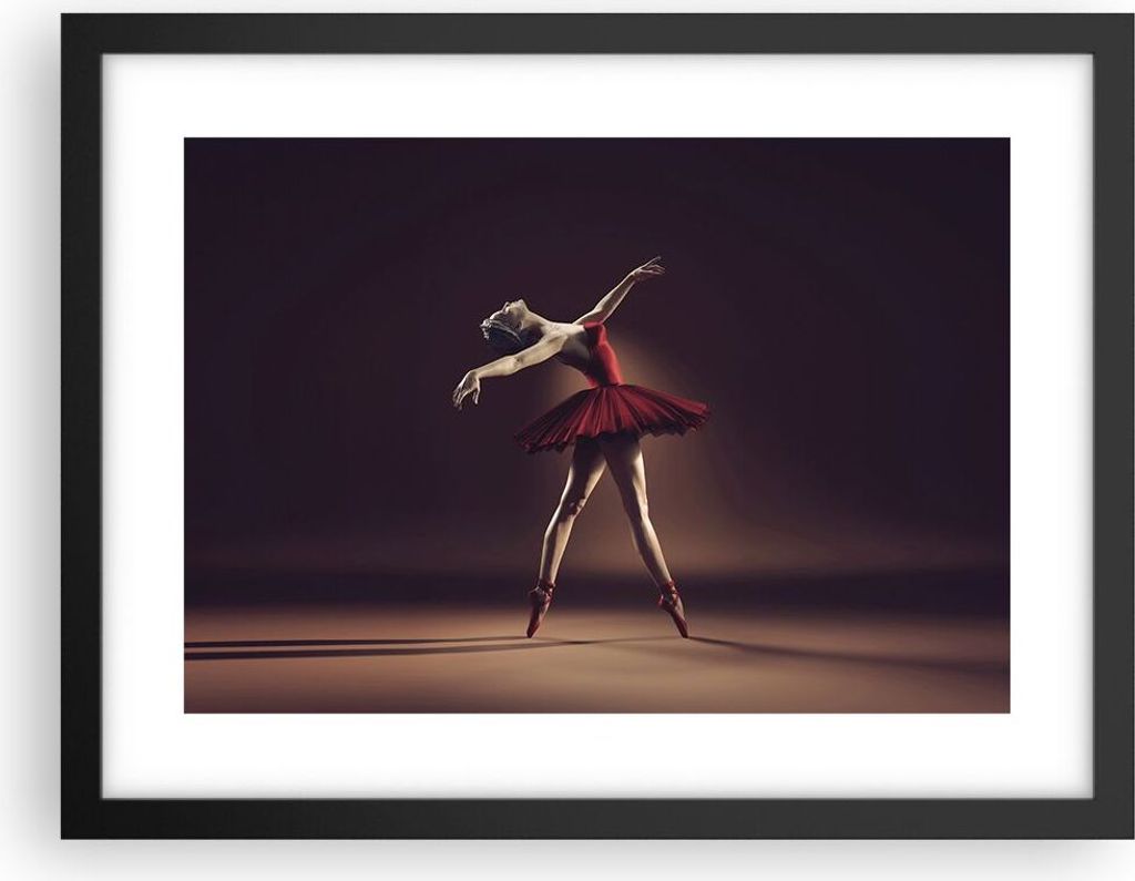 Gerahmtes Poster - Schwarzer Rahmen - Ballerina Rot Kleid - 40x30 cm - Wand Bild - Wanddeko - Wandbilder - Kunstposter - Wandposter - Bilderrahmen ...