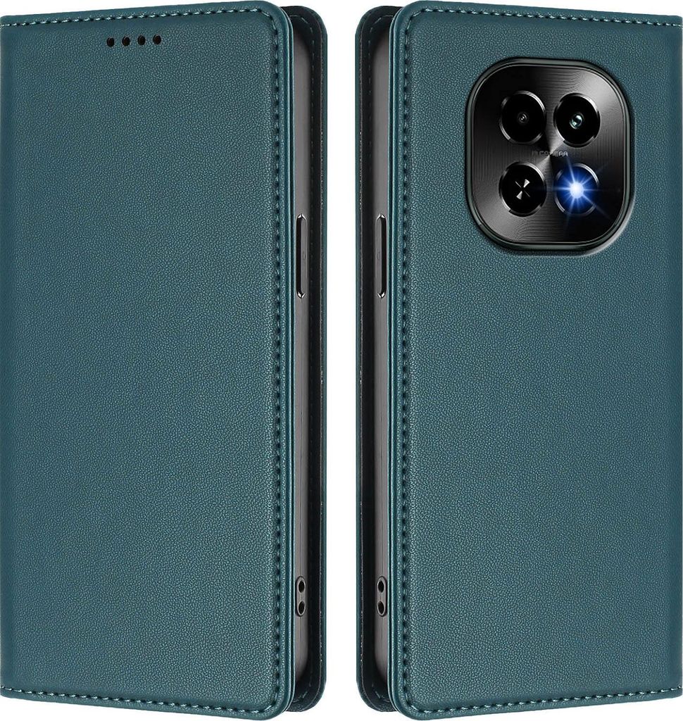 Handyhülle für Realme C63 5G, Kunstleder Klapphülle Stoßfeste Magnetische Hülle mit Ständer Grün