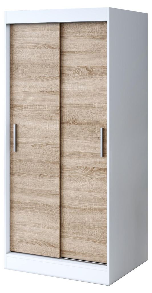 Schiebetürenschrank 90x200cm - Weiß Matt & Sonoma Eiche - Produktbild 