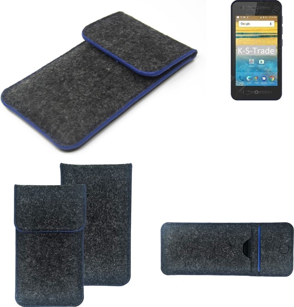 K-S-Trade Handy-Hülle Schutz-Hülle kompatibel mit ZTE Blade L130 Filztasche Pouch Tasche Case Sleeve Filzhülle dunkelgrau, blauer Rand